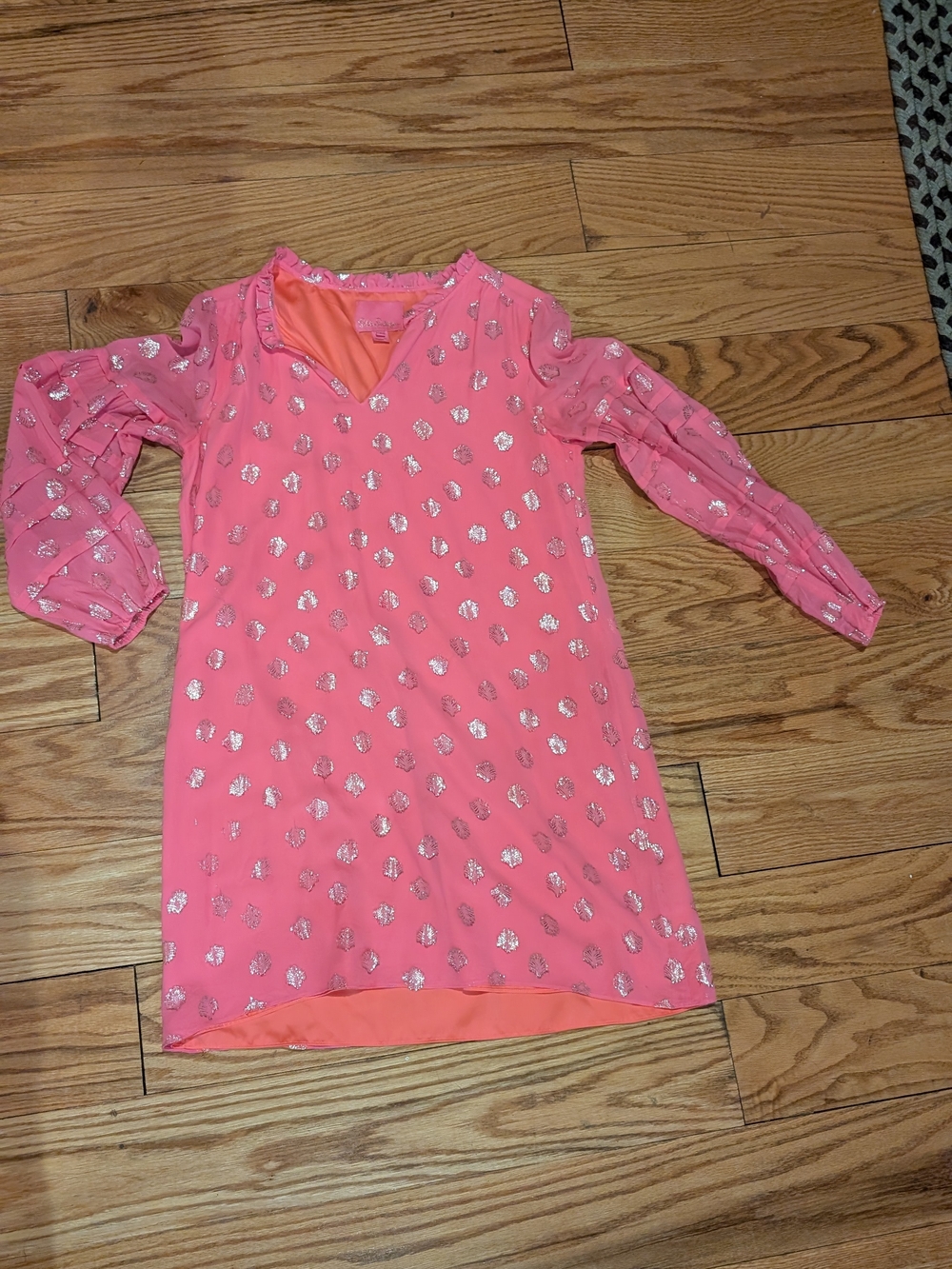 Lilly Pulitzer Pink Dress with Silver Metallic Shell Accents